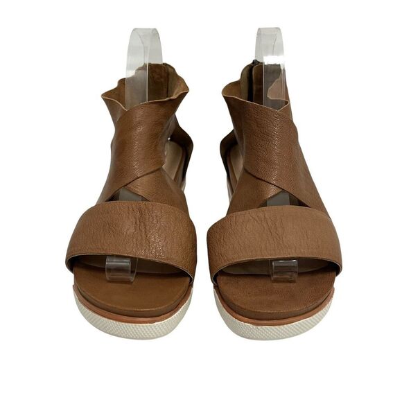 Eileen Fisher Sport Tumbled Leather Sneaker Sandals Honey Crisscross Straps 8 US - Picture 5 of 11